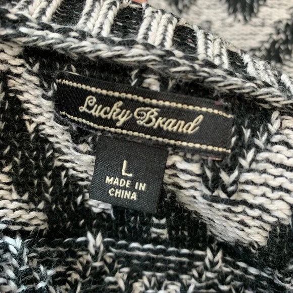 Lucky Brand Sweater Woman Large Black White Geometric Print  Long Sleeve Boxy - Picture 6 of 8